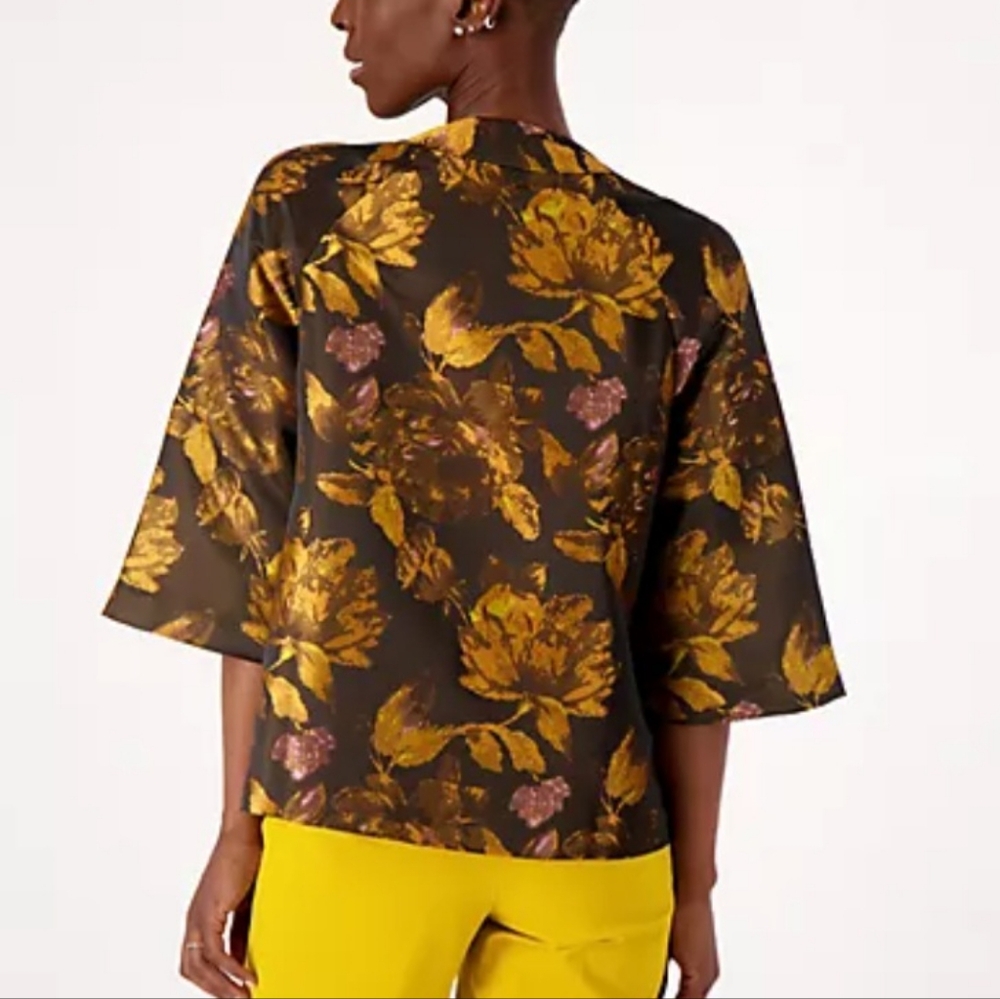 Isaac Mizrahi Live! Floral Jacquard Raglan Sleeve Jacket Top NWOT Size M